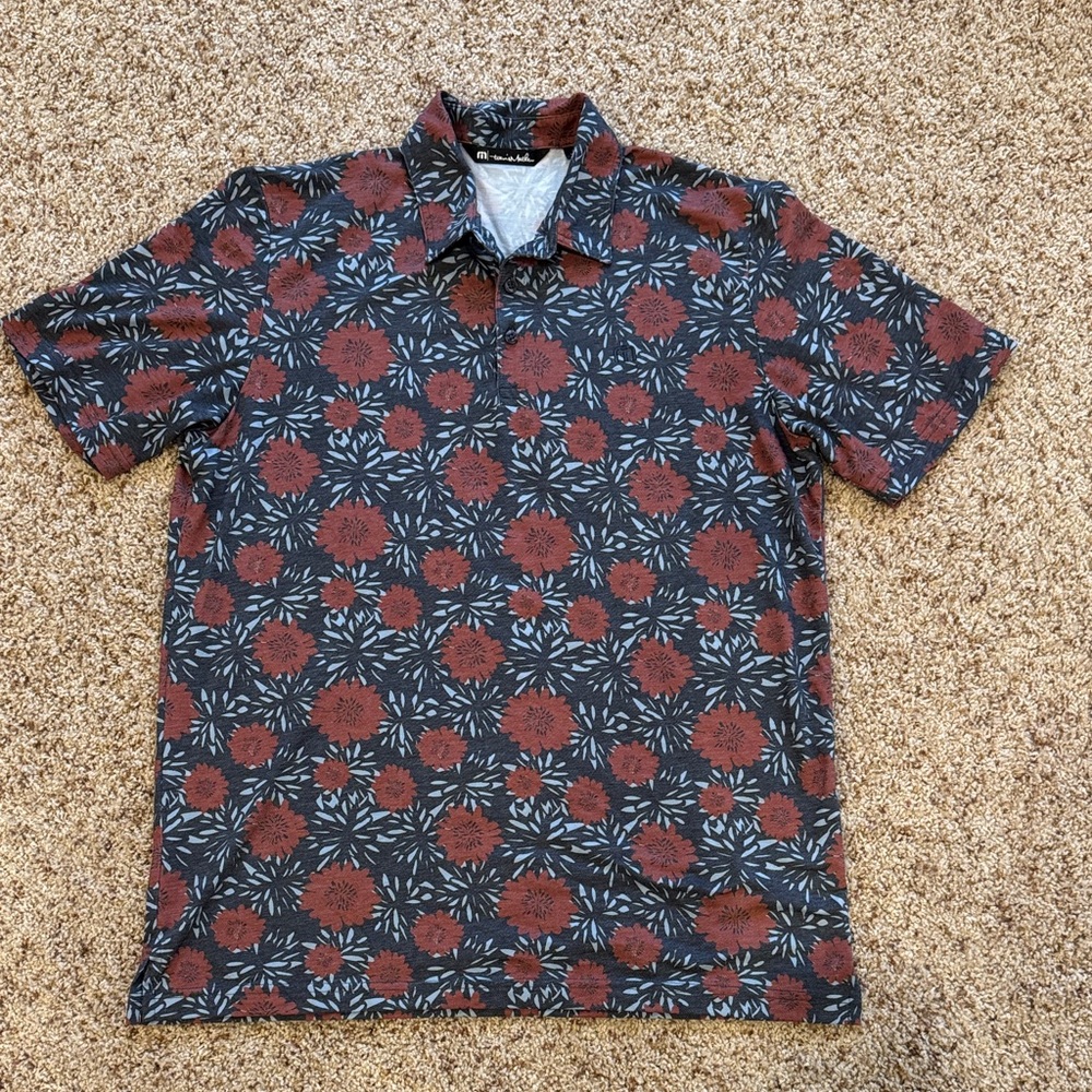 Travis Mathew Black and Brown Floral Golf Shirt